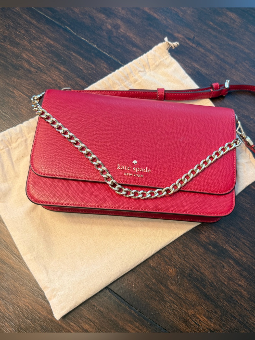 kate spade Red Saffiano Leather Chain Strap Crossbody